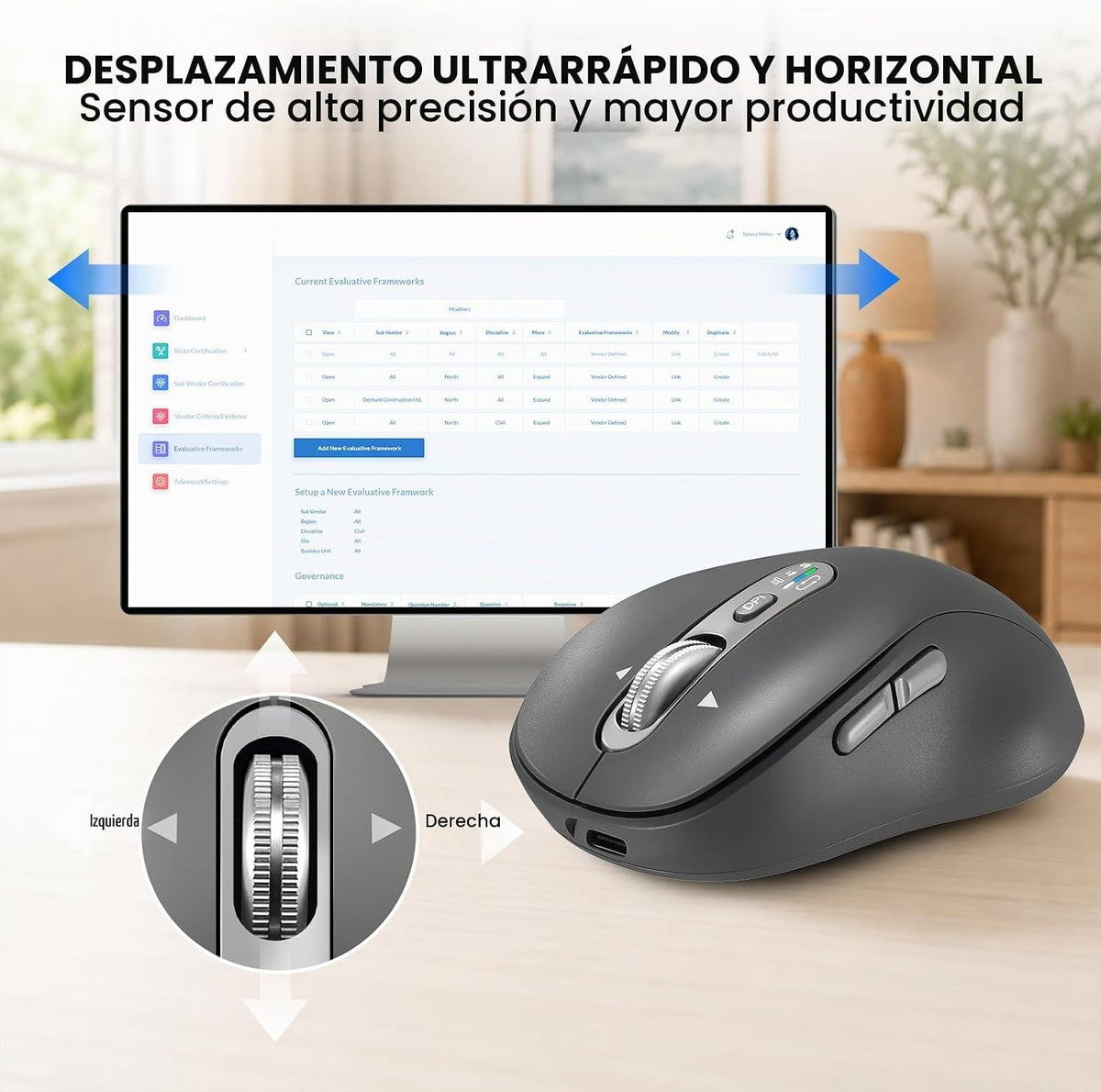 Ratón Bluetooth inalámbrico, mouse Ergo para computadora multidispo...