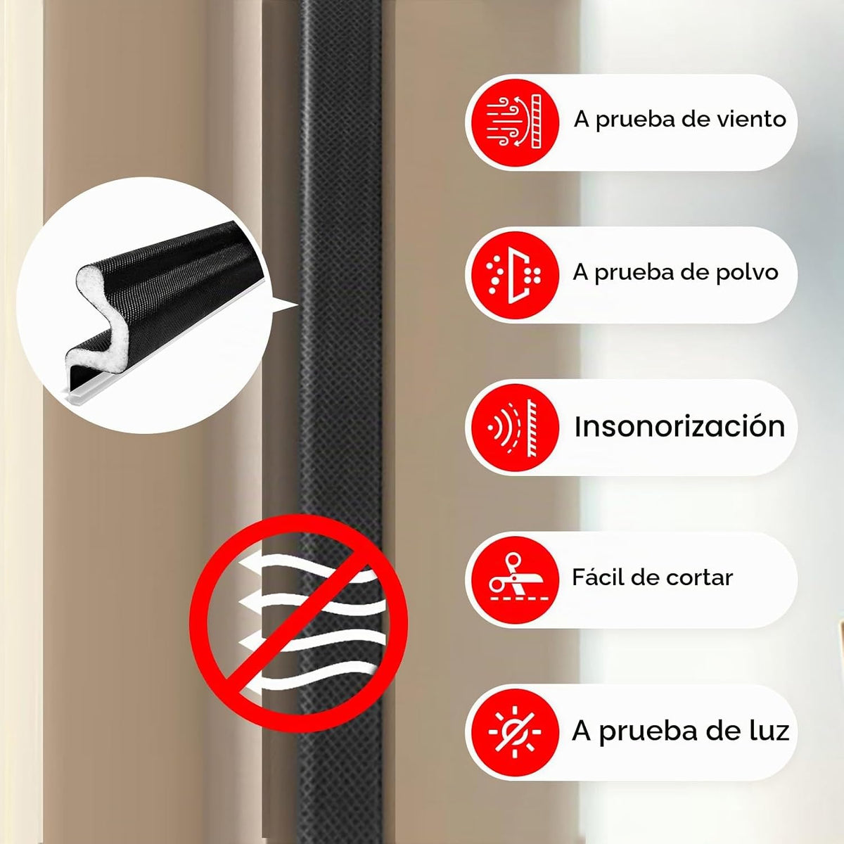 Burlete de Puerta Extra Ancho para Sellar, Burlete Negro Kerf para...