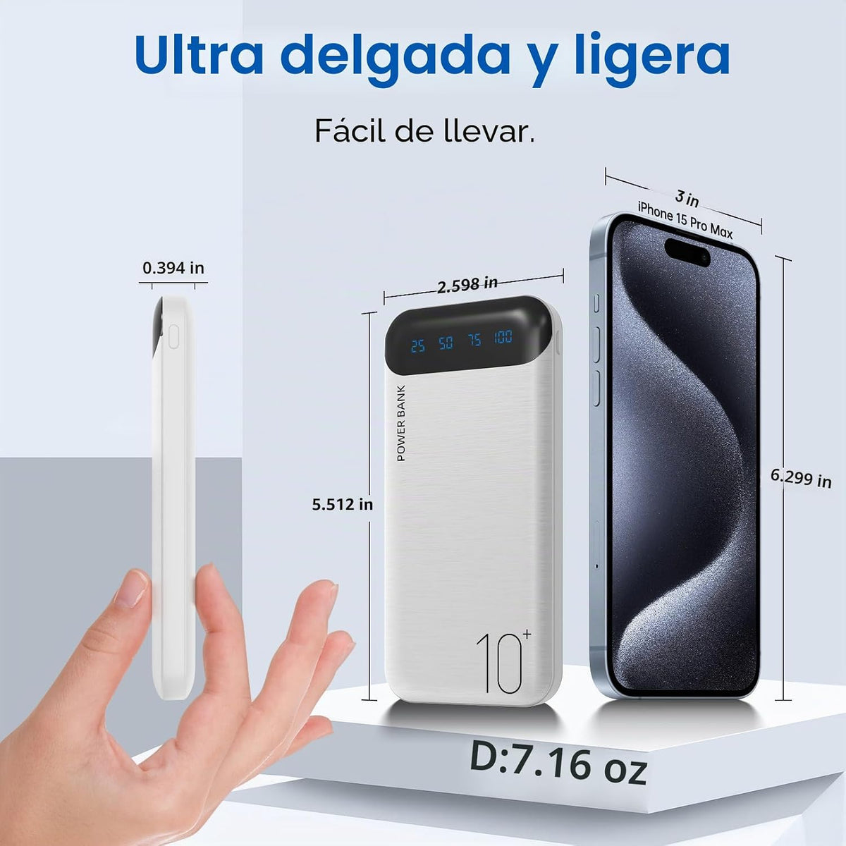 Power Bank - Cargador portátil de 10000 mAh, batería externa delgad...