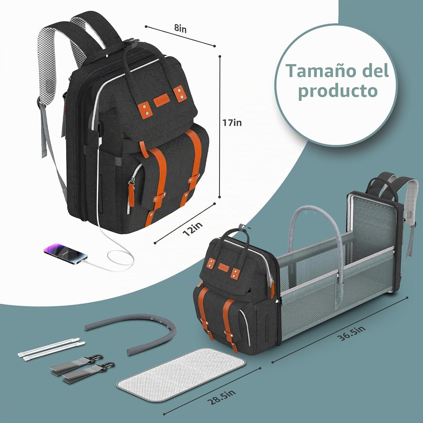 ISMGN Mochila para pañales con cambiador, bolsas de bebé para niños...