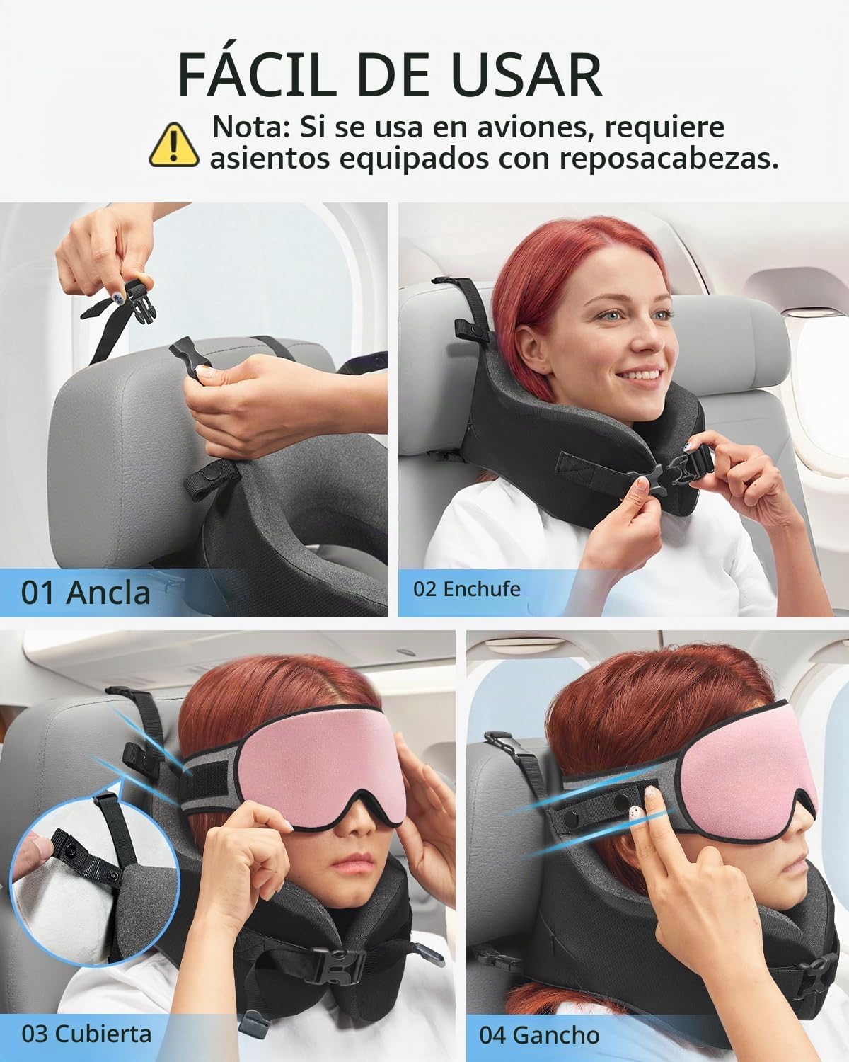 YFONG Almohada de viaje para avión de vuelo largo, combo de correa...