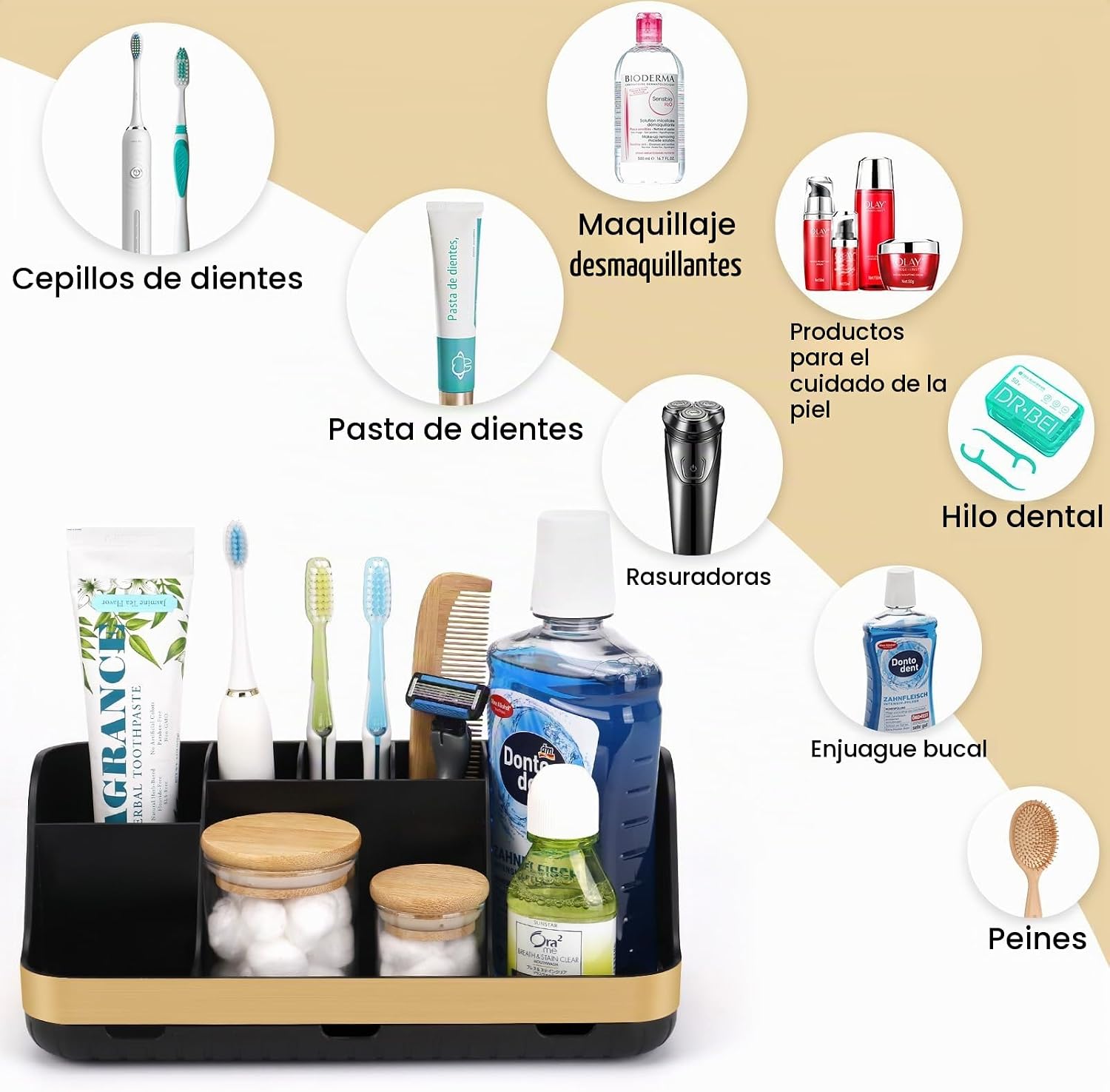 GFWARE Soportes para cepillo de dientes dorados para baños Organiza...