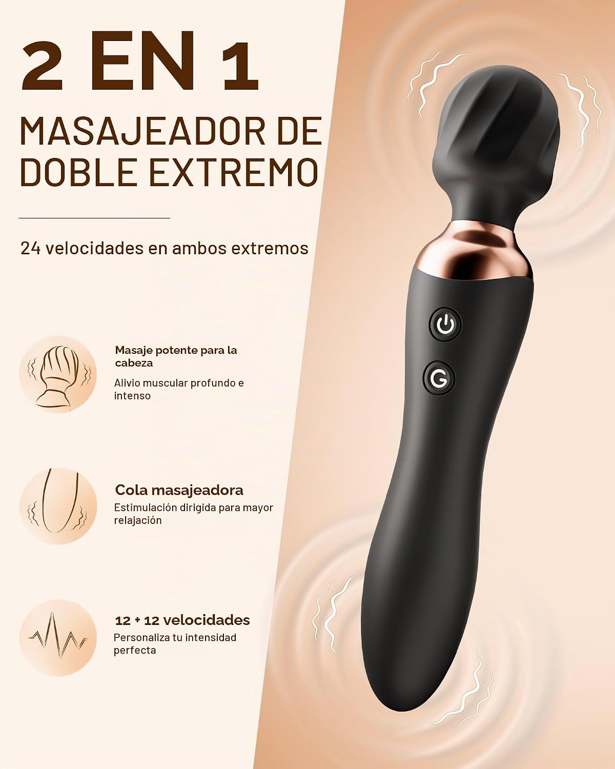 MOOLIGIRL Masajeador de mano vibrador de doble extremo, herramienta...