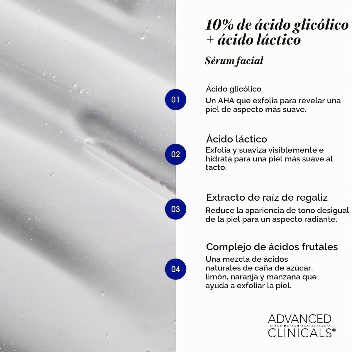 Advanced Clinicals - Suero exfoliante con ácido glicólico al 10% pa...