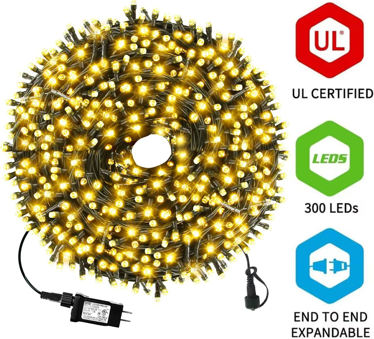MZD8391 300 luces LED de Navidad de 105 pies, para interiores y ext...