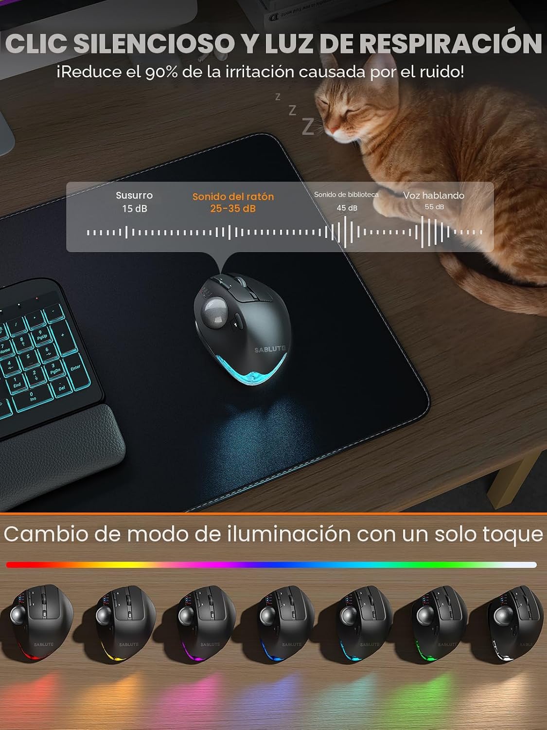 Ratón inalámbrico ergonómico, ángulo ajustable recargable de 0°\/18...