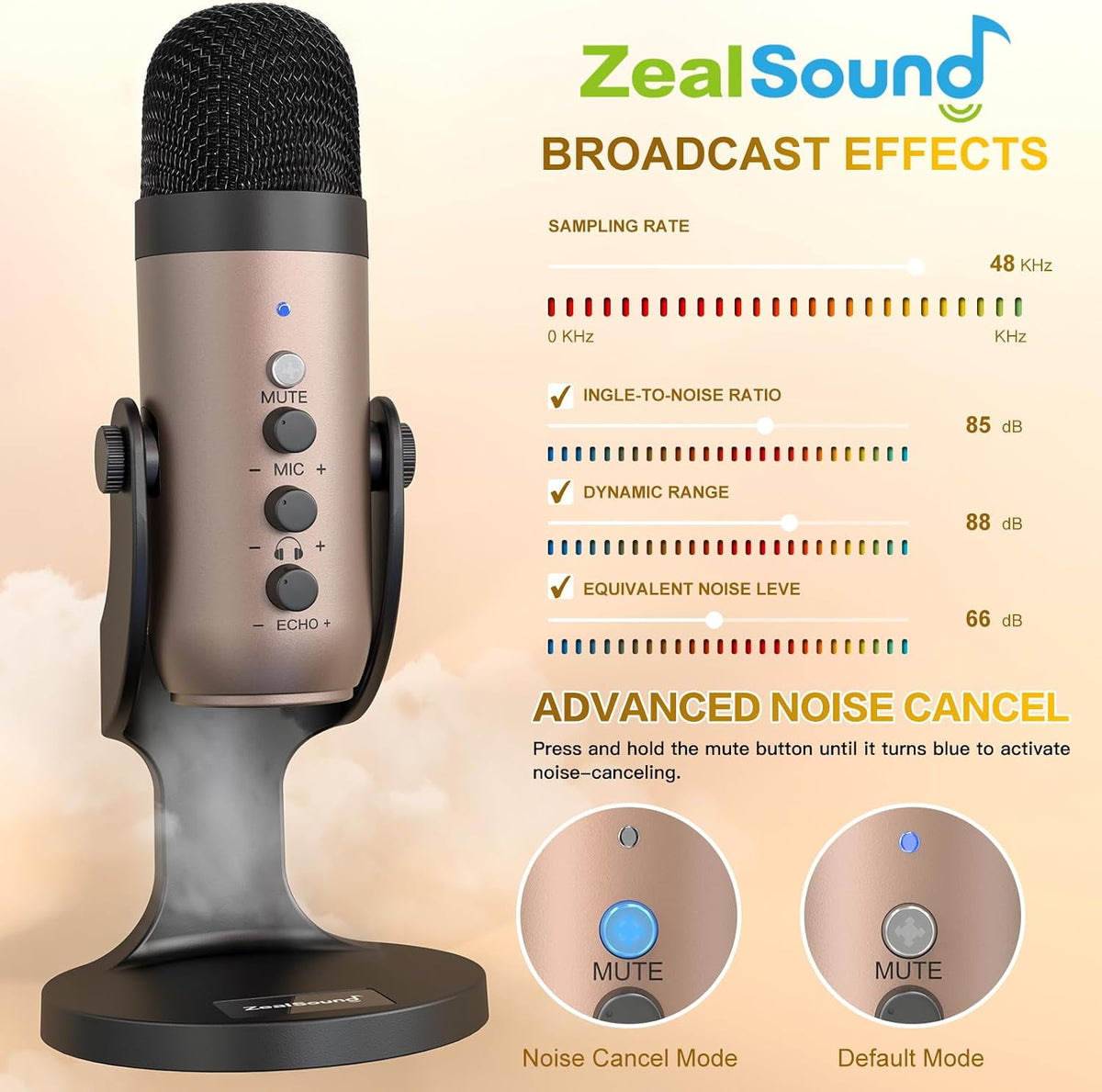 ZealSound Micrófono Podcast para PC, Micrófono USB con Cancelación...