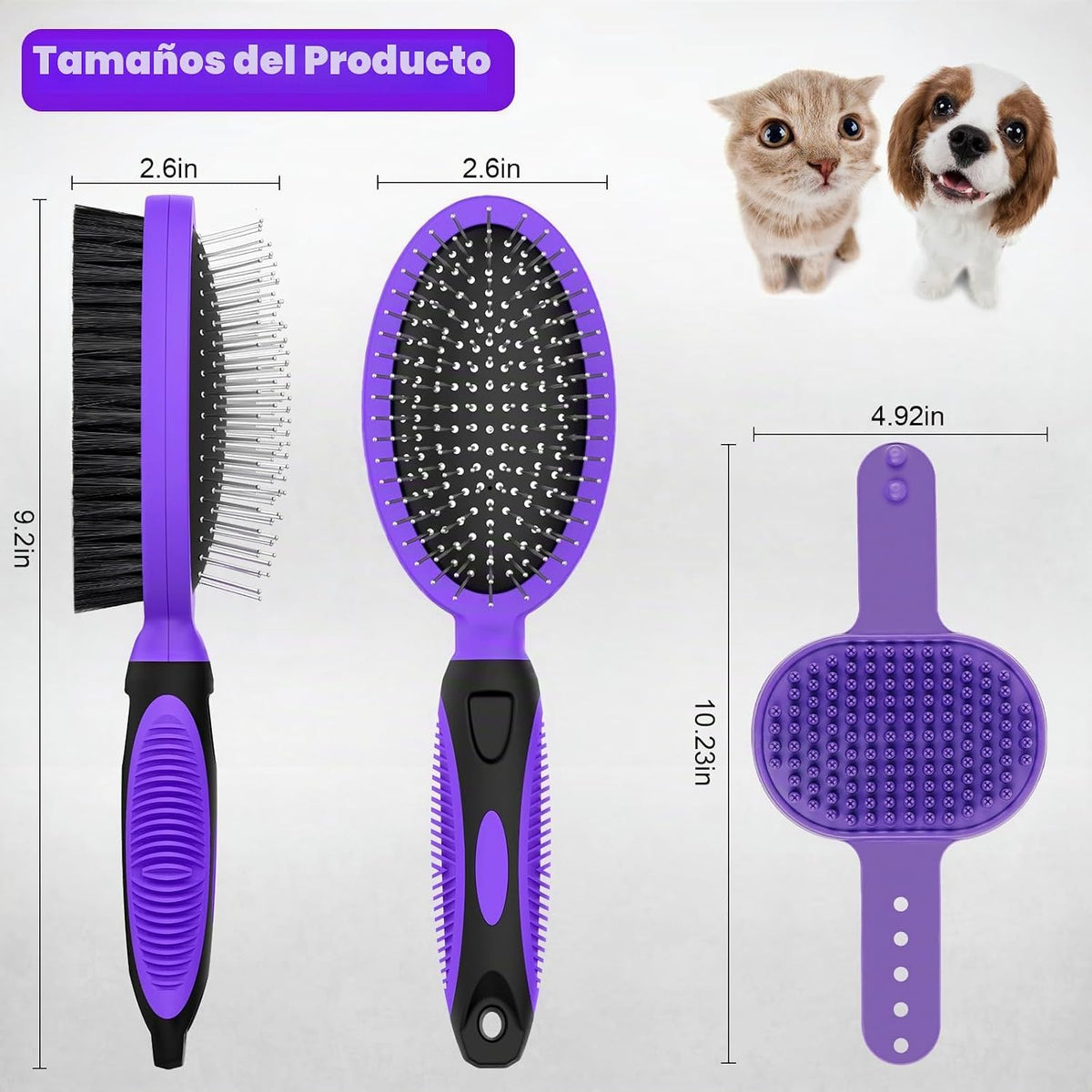 2 herramientas de aseo para mascotas, cepillo de doble cara para de...