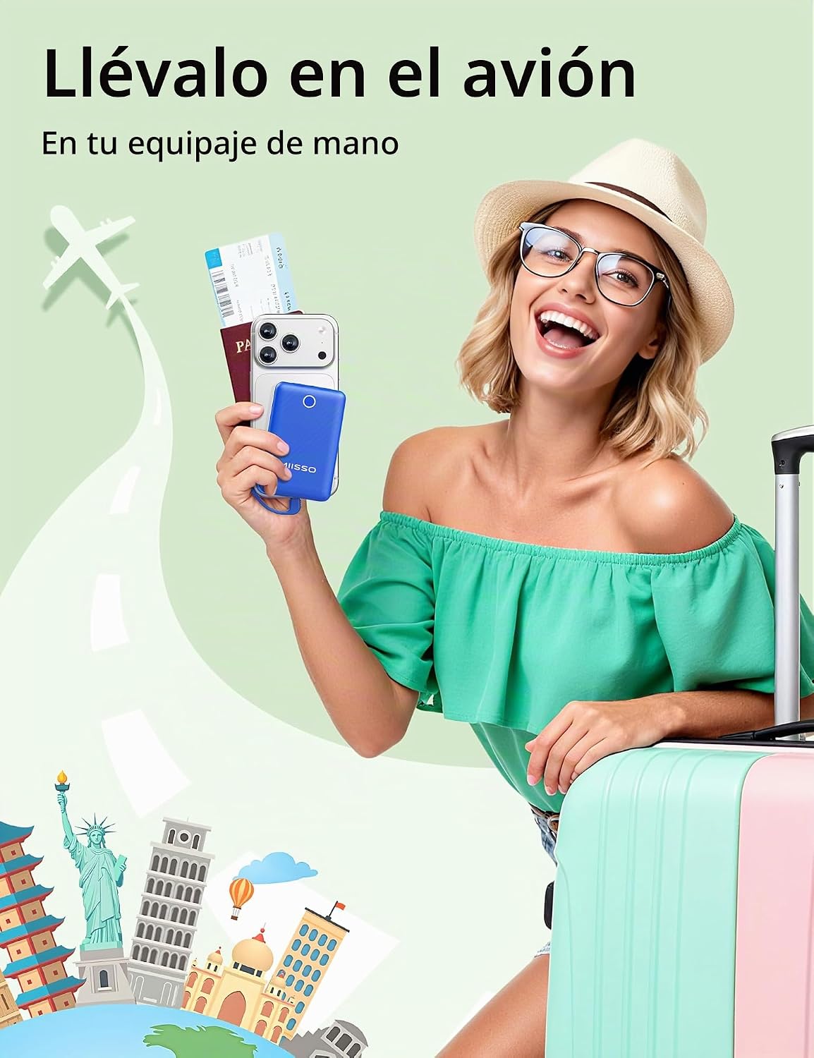 miisso 10000mAh Mini cargador portátil con cable integrado, azul os...