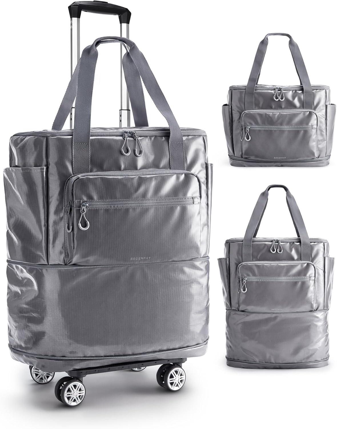 BAGSMART Bolso de viaje enrollable con ruedas, bolsa de equipaje de...