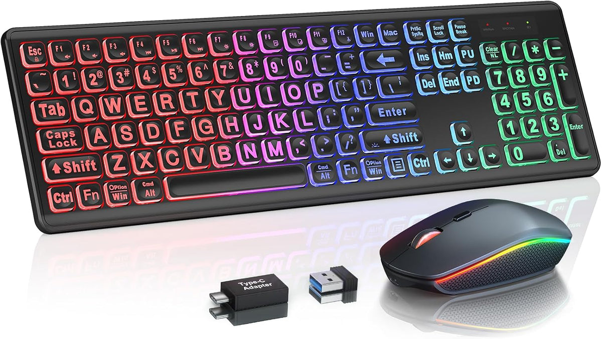 Combo de teclado y ratón inalámbricos, retroiluminación RGB, recarg...