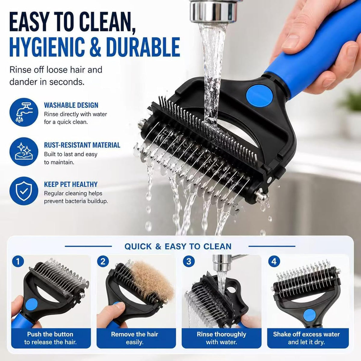KIVMTAR Deshedding - Cepillo para perros, rastrillo 3 en 1 para per...