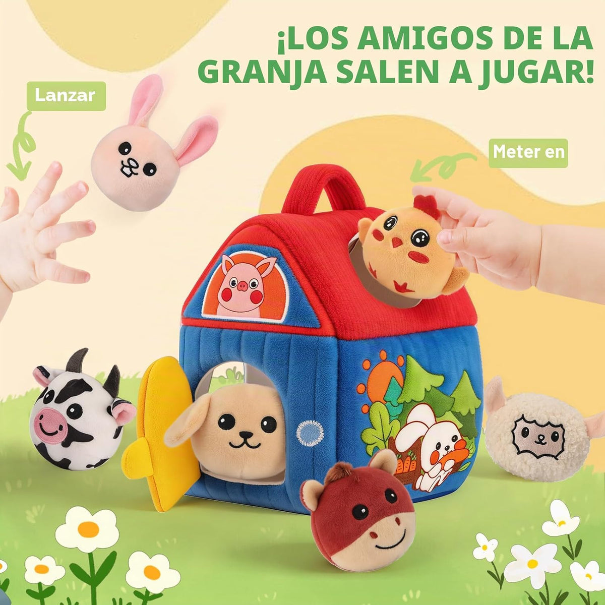 SAIMAND Juguetes para bebés de 6 a 12 meses, granero con animales d...