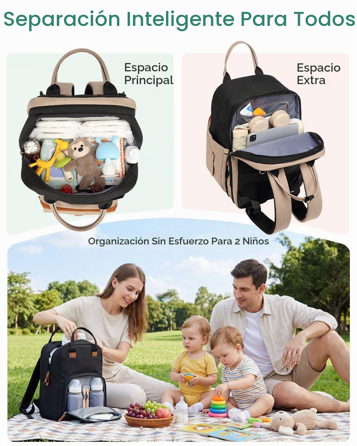 Qualyphant Mochila de pañales extragrande para 2 niños expandible 2...