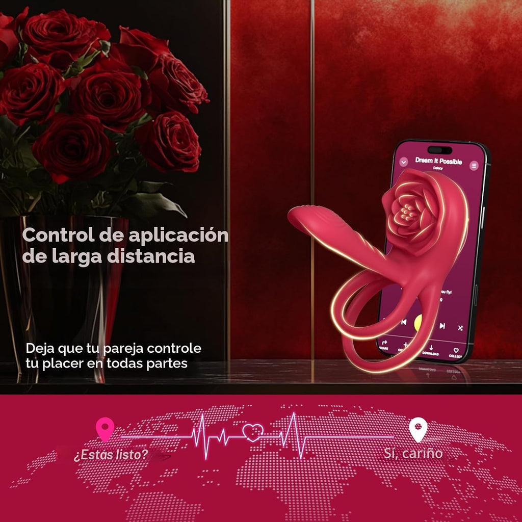 Anillo vibrador para el pene con estimulador de clítoris rosa, vibr...
