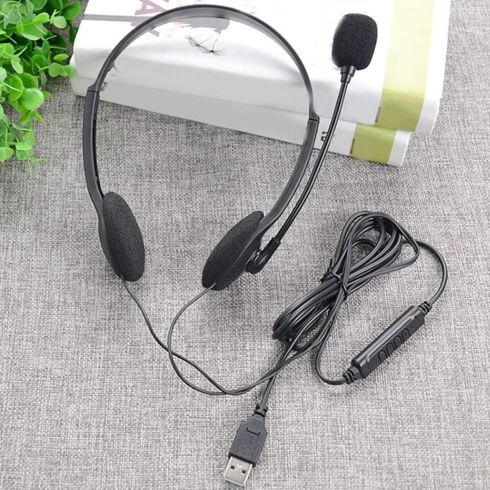 CALIDAKA Auriculares USB con micrófono, auriculares ligeros de PC p...