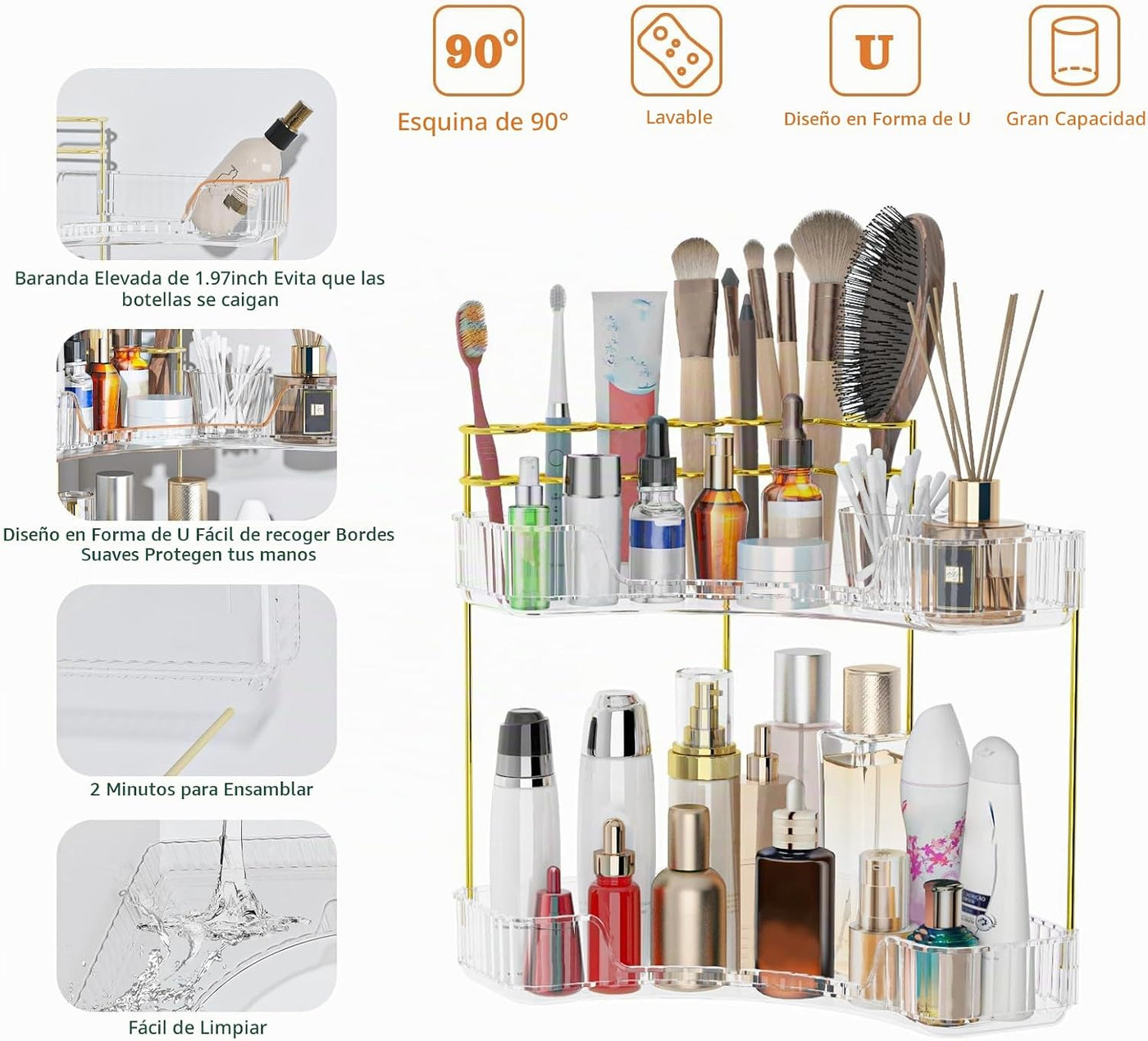 Webetop Organizador de esquina para maquillaje para tocador, organi...