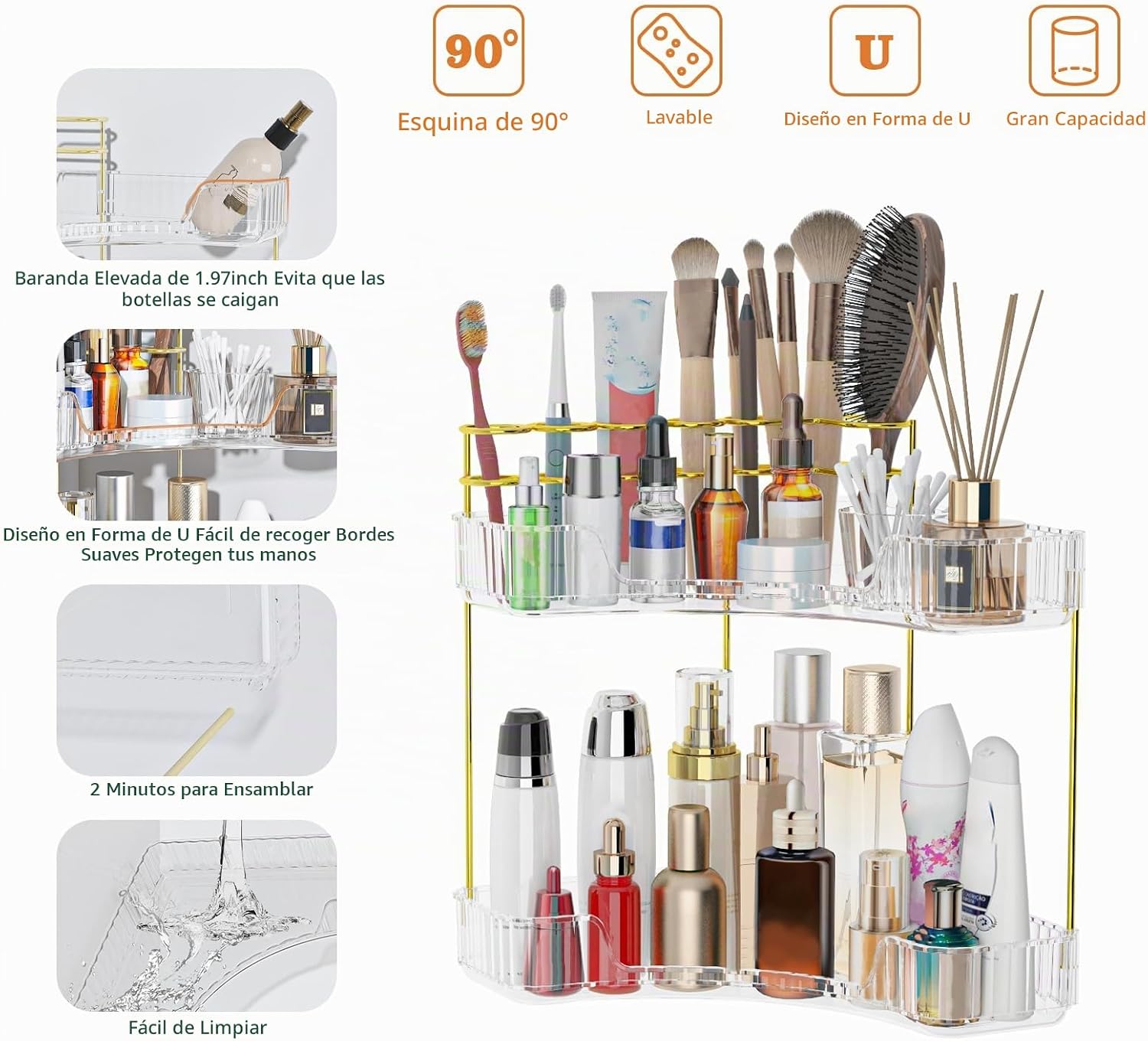 Webetop Organizador de esquina para maquillaje para tocador, organi...