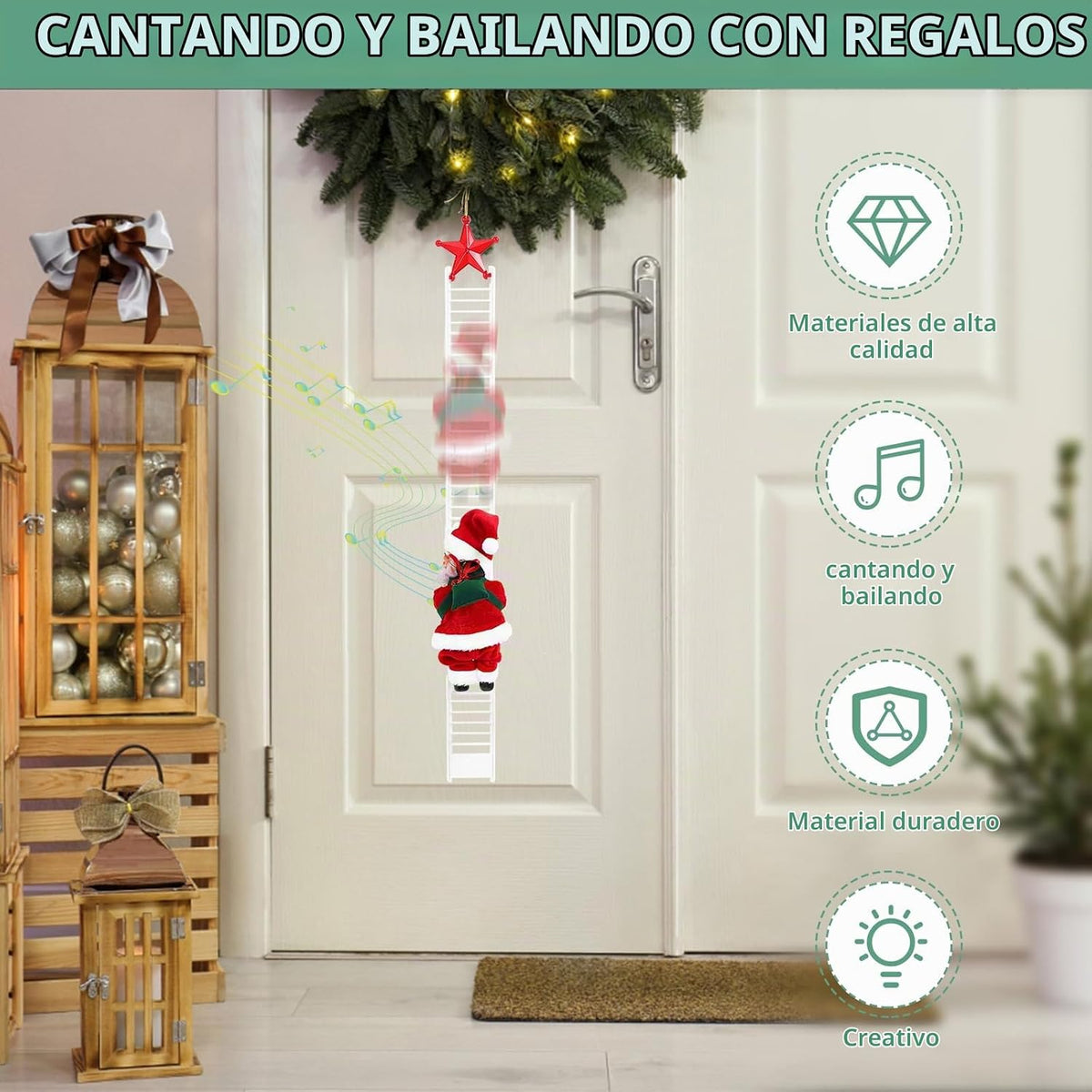 Gfilay Escalando a Papá Noel en escalera con música | Decoración de...