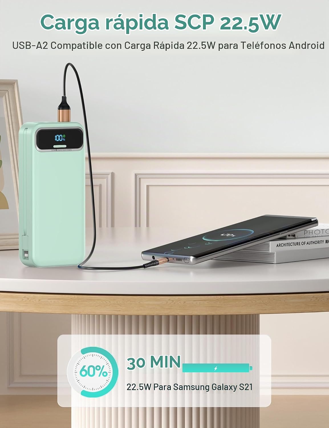 aonidi - Cargador portátil de 20000 mAh con cables integrados y enc...