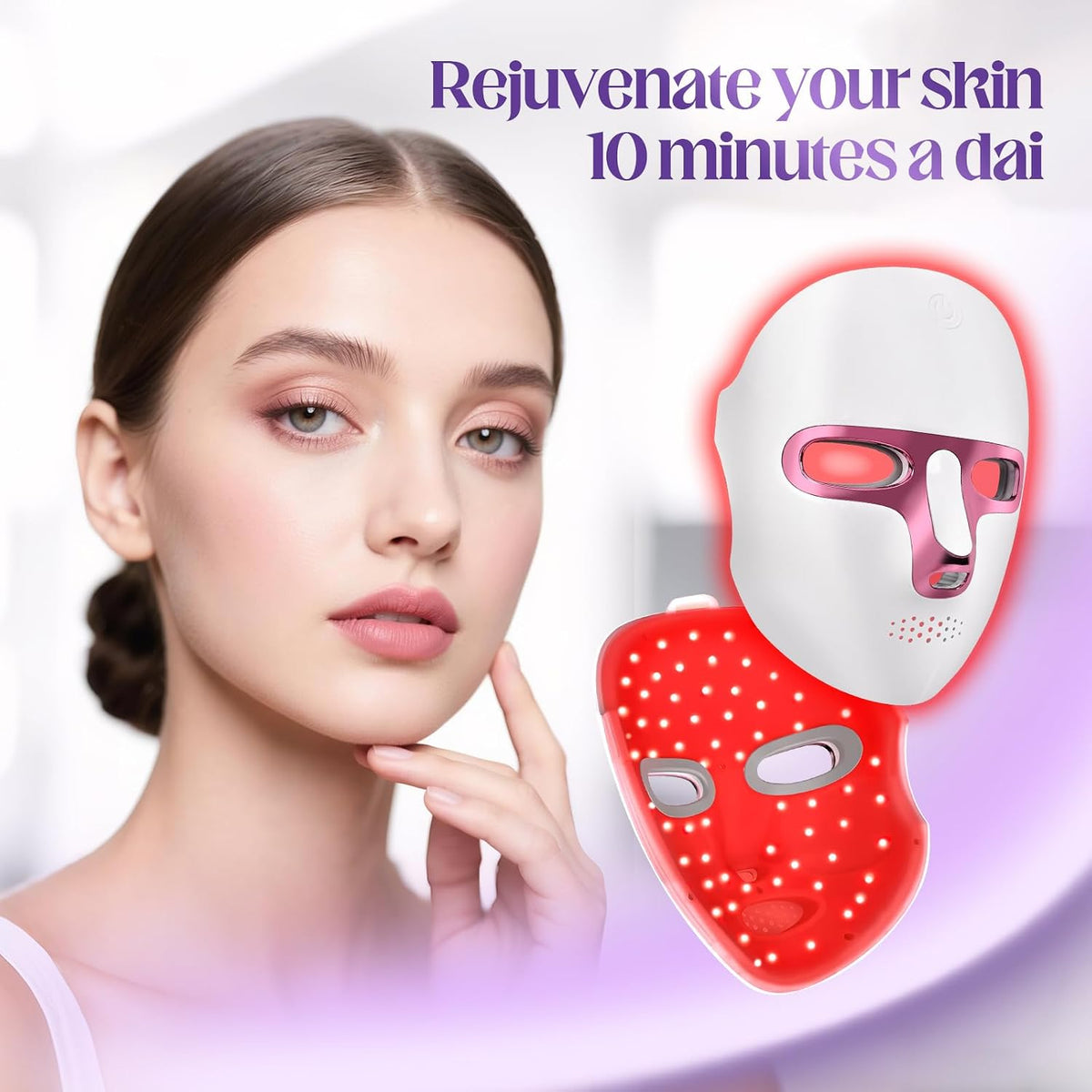 Terapia de luz roja para cara, máscara facial LED de 7 colores, rec...