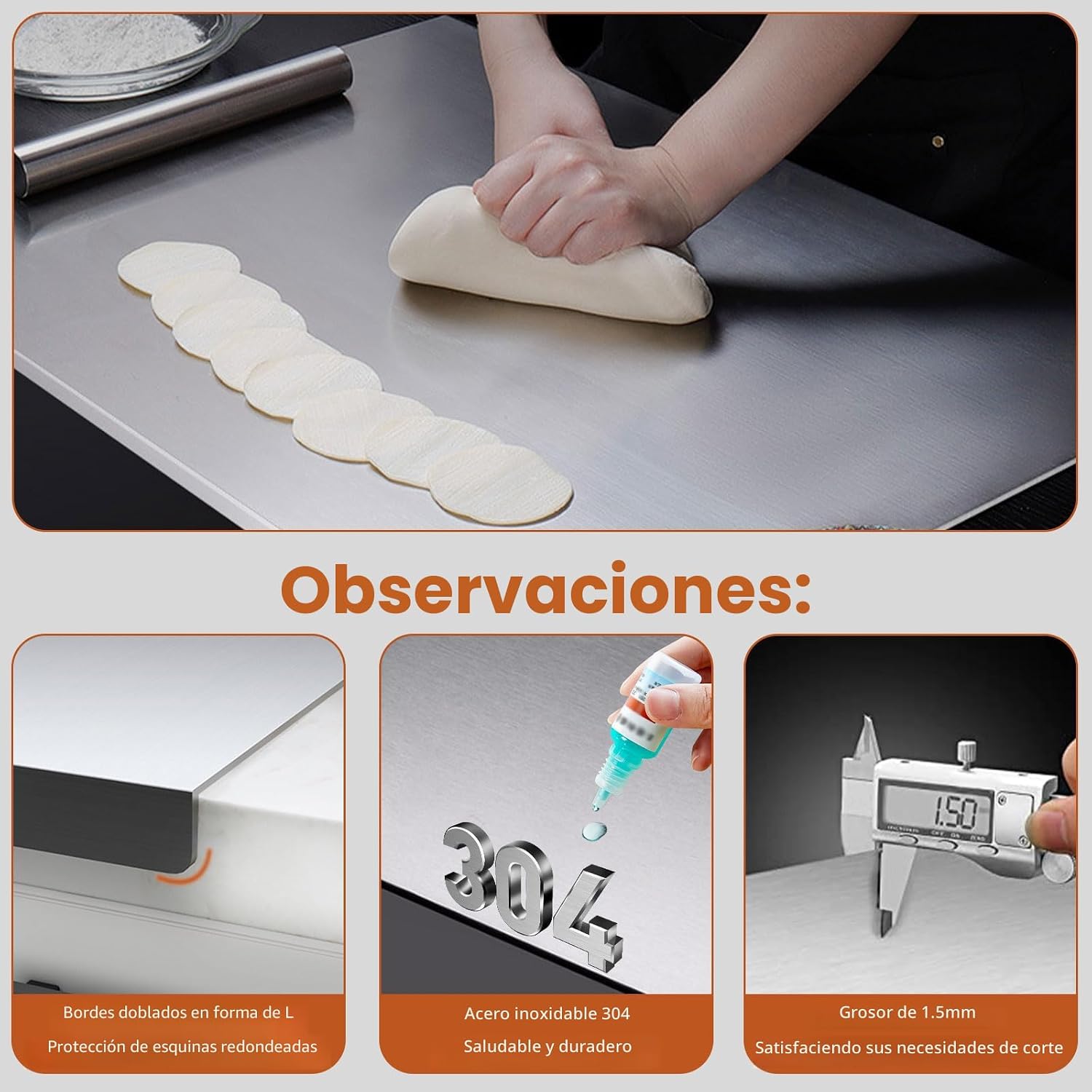 Tablas de cortar de acero inoxidable para cocina, tablas de cortar...