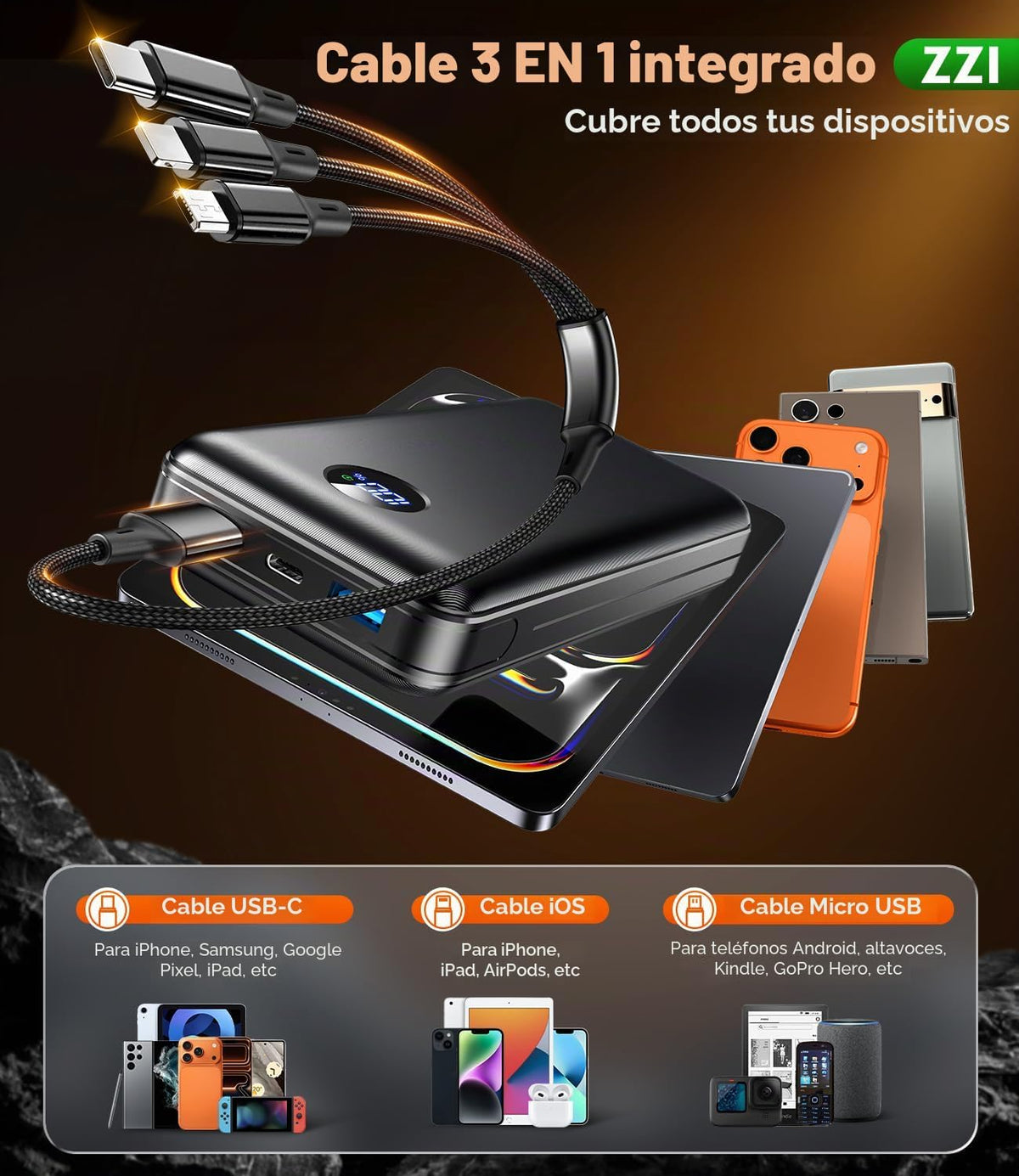 ZZI Cargador portátil Power Bank 60000mAh, 22.5W PD Paquete de bate...