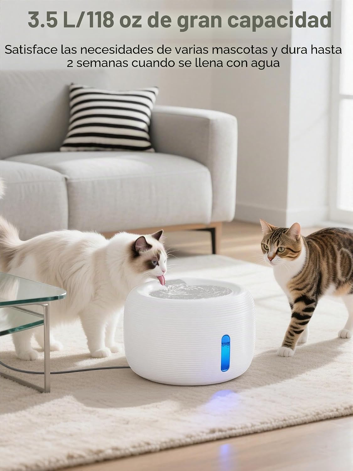 SIBAYS Fuente de agua para gatos de 3.5 L, fuente de agua de gran c...