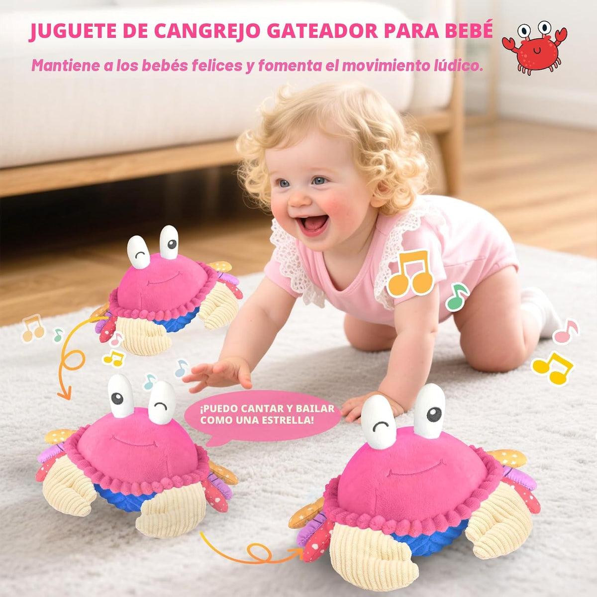 SAIMAND - Juguete de cangrejo rosa para gatear, regalo musical inte...