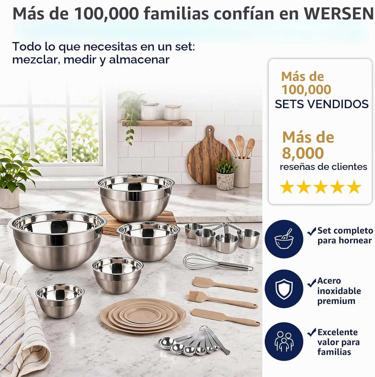 WEPSEN Juego de tazones para mezclar, 25 tazones de mezcla caqui co...