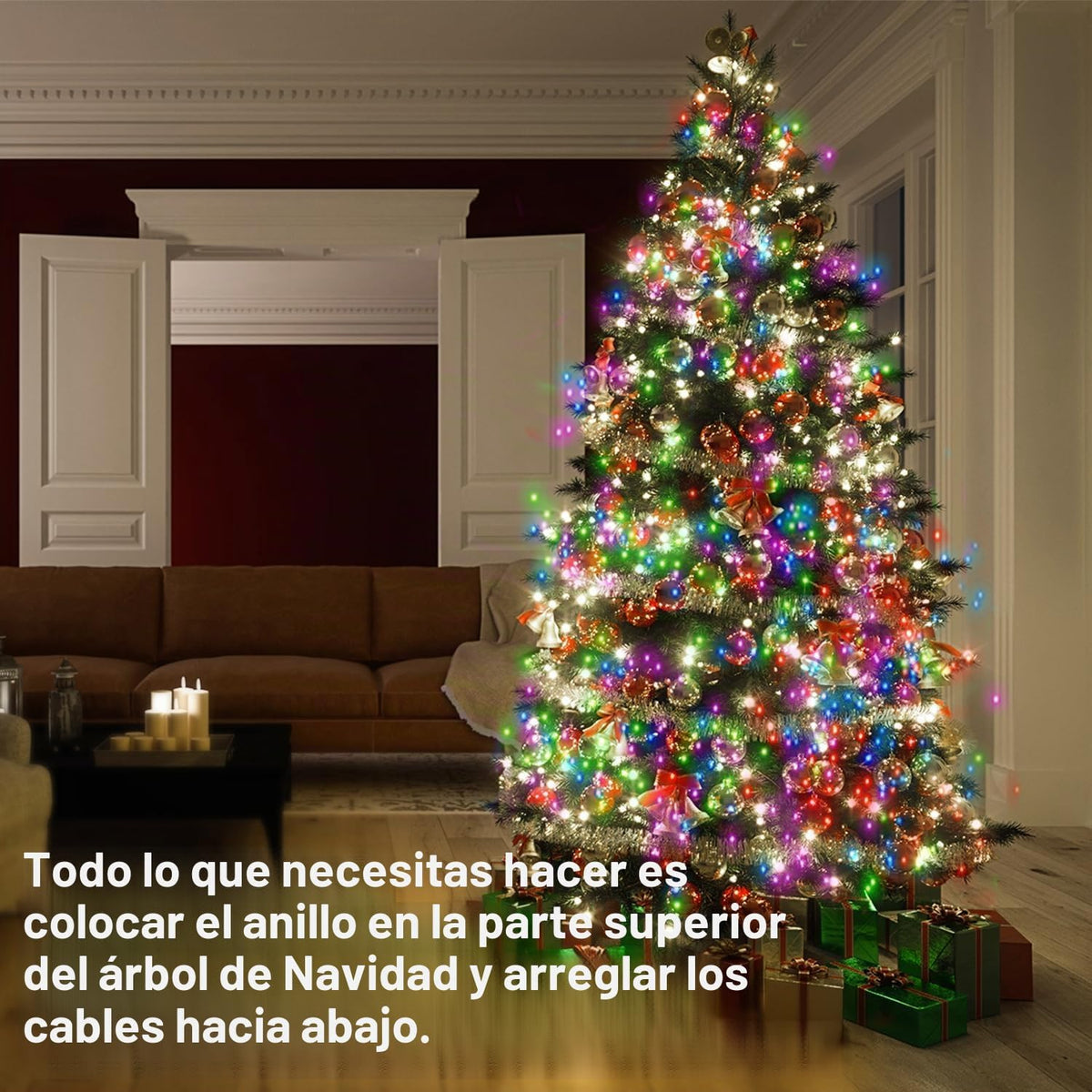 VIL Luces para árbol de Navidad con anillo, 9.9 pies, 16 líneas, 54...