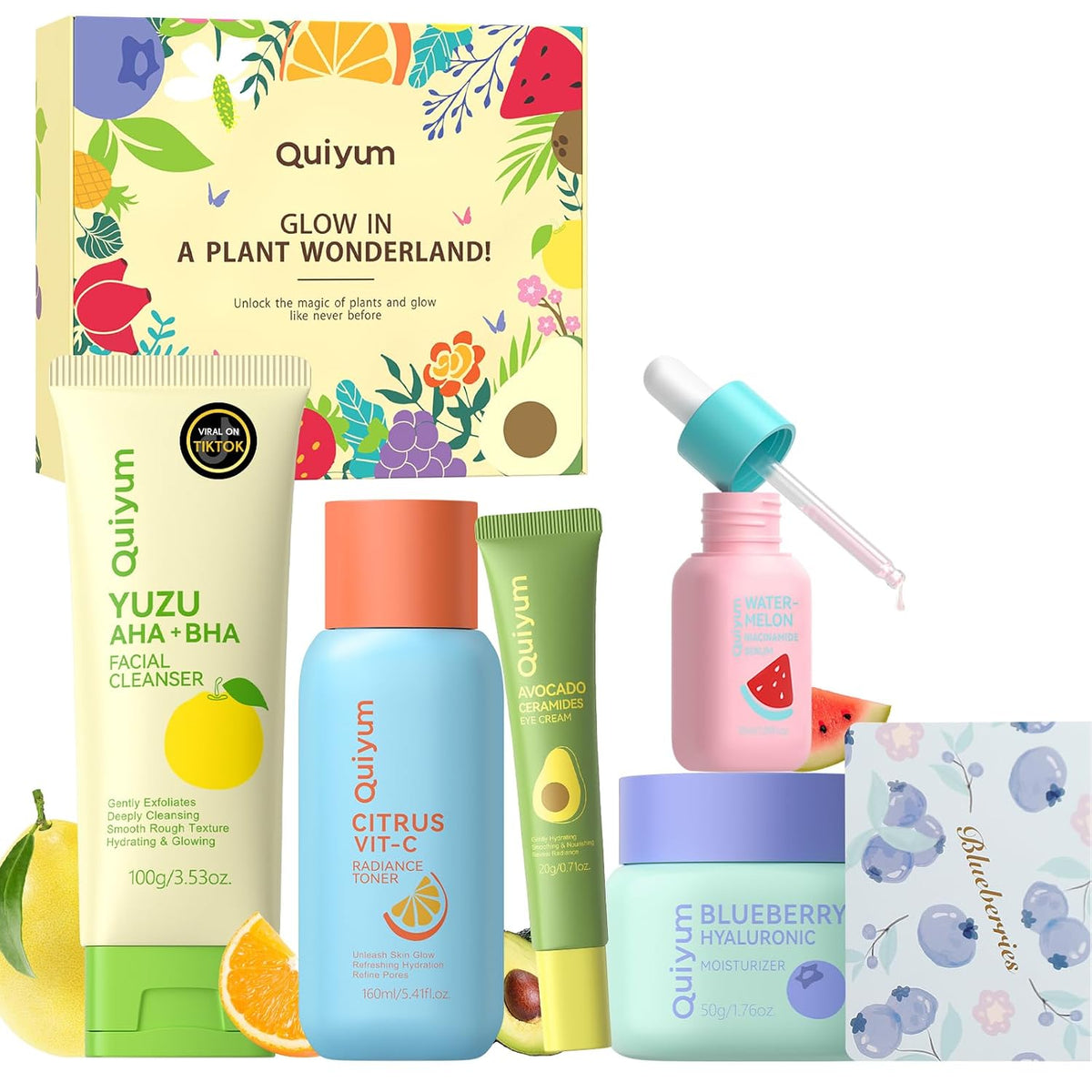 QUIYUM Fruit Skin Care Set, 5 rutinas diarias de cuidado de la piel...