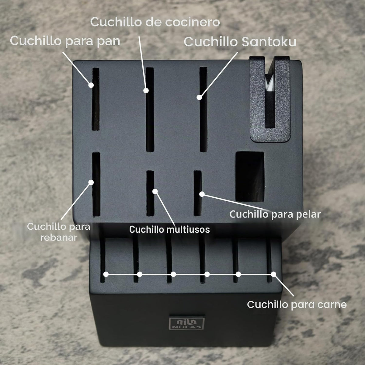 NULAS Juego de bloques de cuchillos de cocina de 15 piezas con afil...