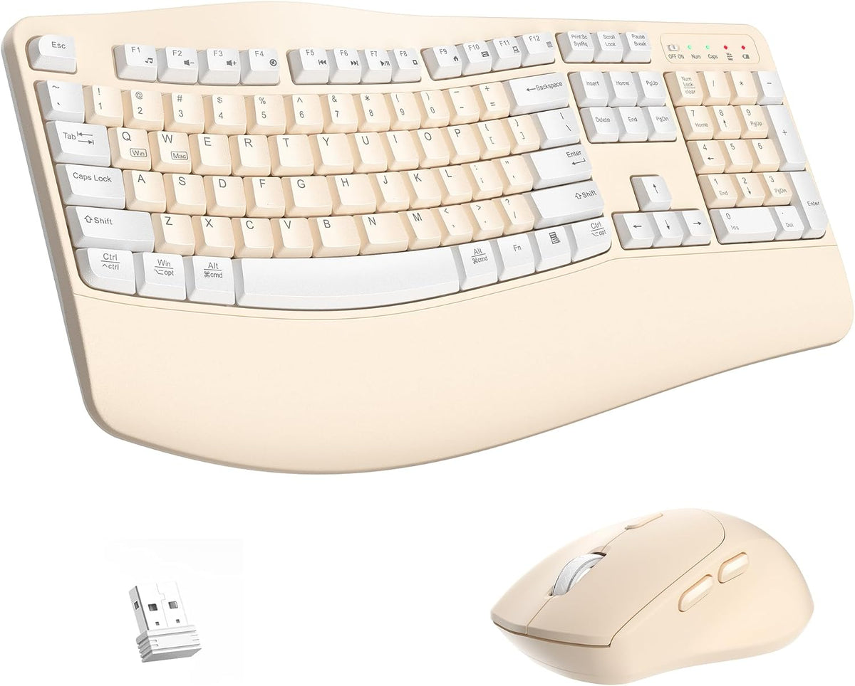 Combo ergonómico de teclado y mouse inalámbricos, teclado Wave Keys...