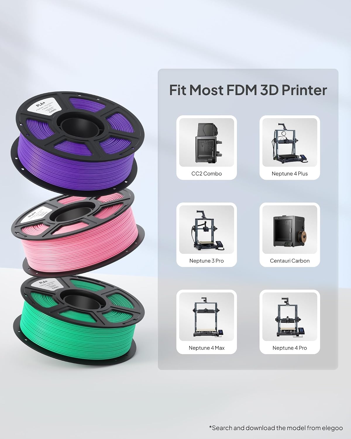 ELEGOO Filamento PLA+ para impresora 3D de 0.07 in, 8.8 lbs, negro\...