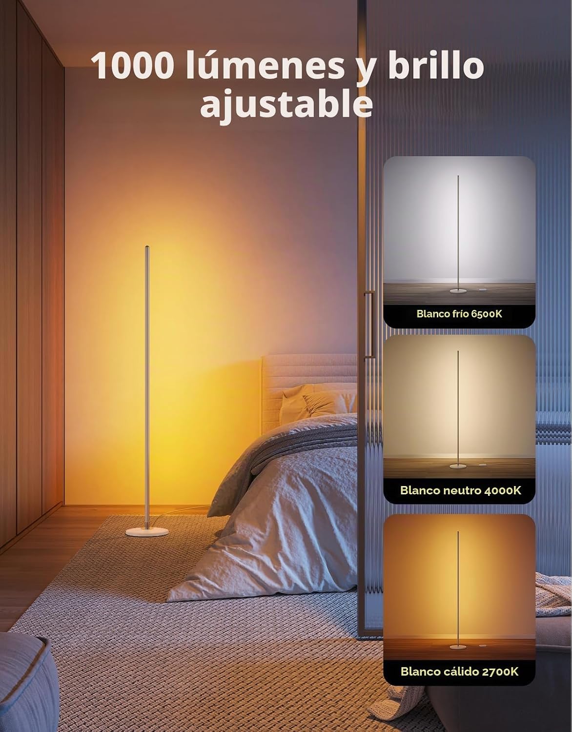 Govee RGBIC - Lámpara de pie básica, 1000lm LED, color champán | Fu...
