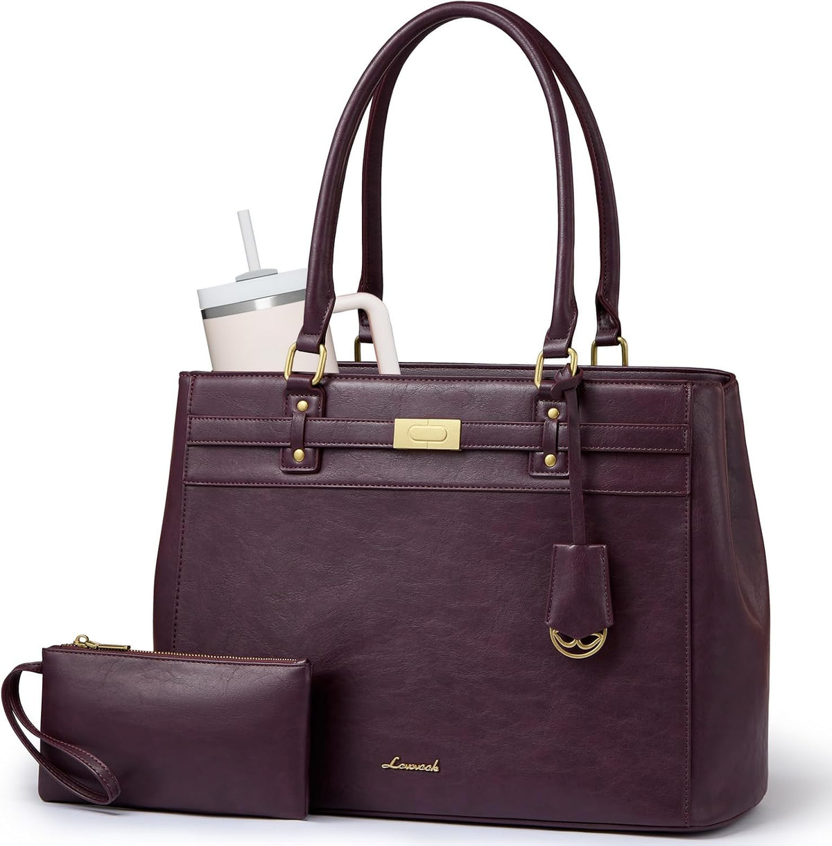 LOVEVOOK Bolsa de mano para laptop para mujer, bolsa de cuero imper...
