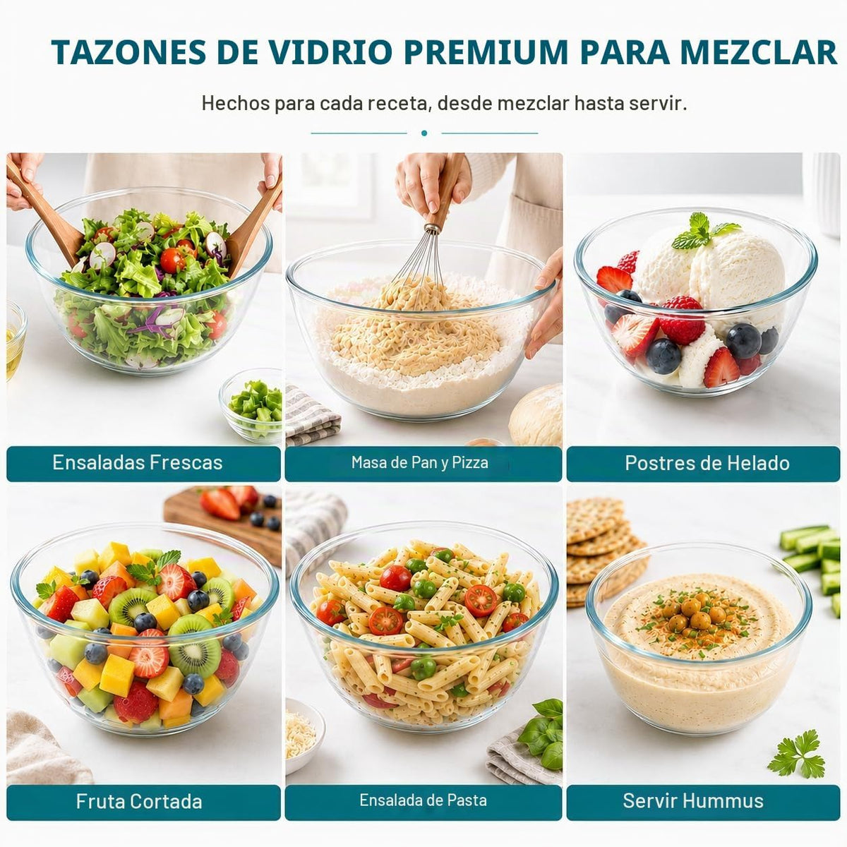 Luvan Juego de cuencos de vidrio para mezclar con tapas (4.5 cuarto...