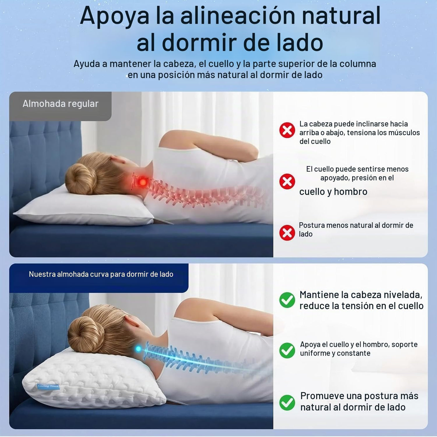 btasleeep Almohadas para dormir de lado para comodidad de cuello y...