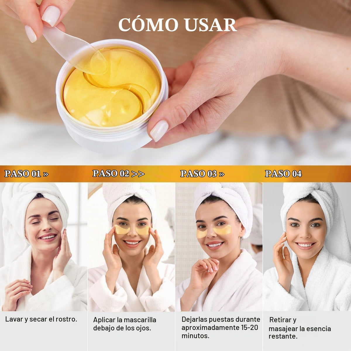 Enaskin Naturals Parches para debajo de los ojos de oro de 24 quila...
