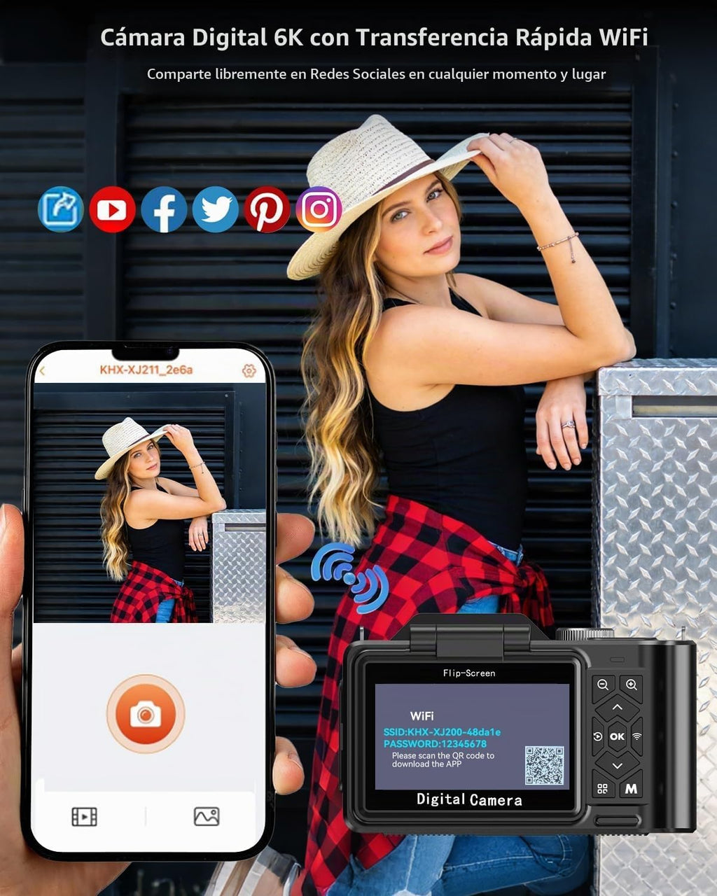 RAZPLYN Cámara digital 6K 96MP Vlogging Cámara para YouTube con pan...