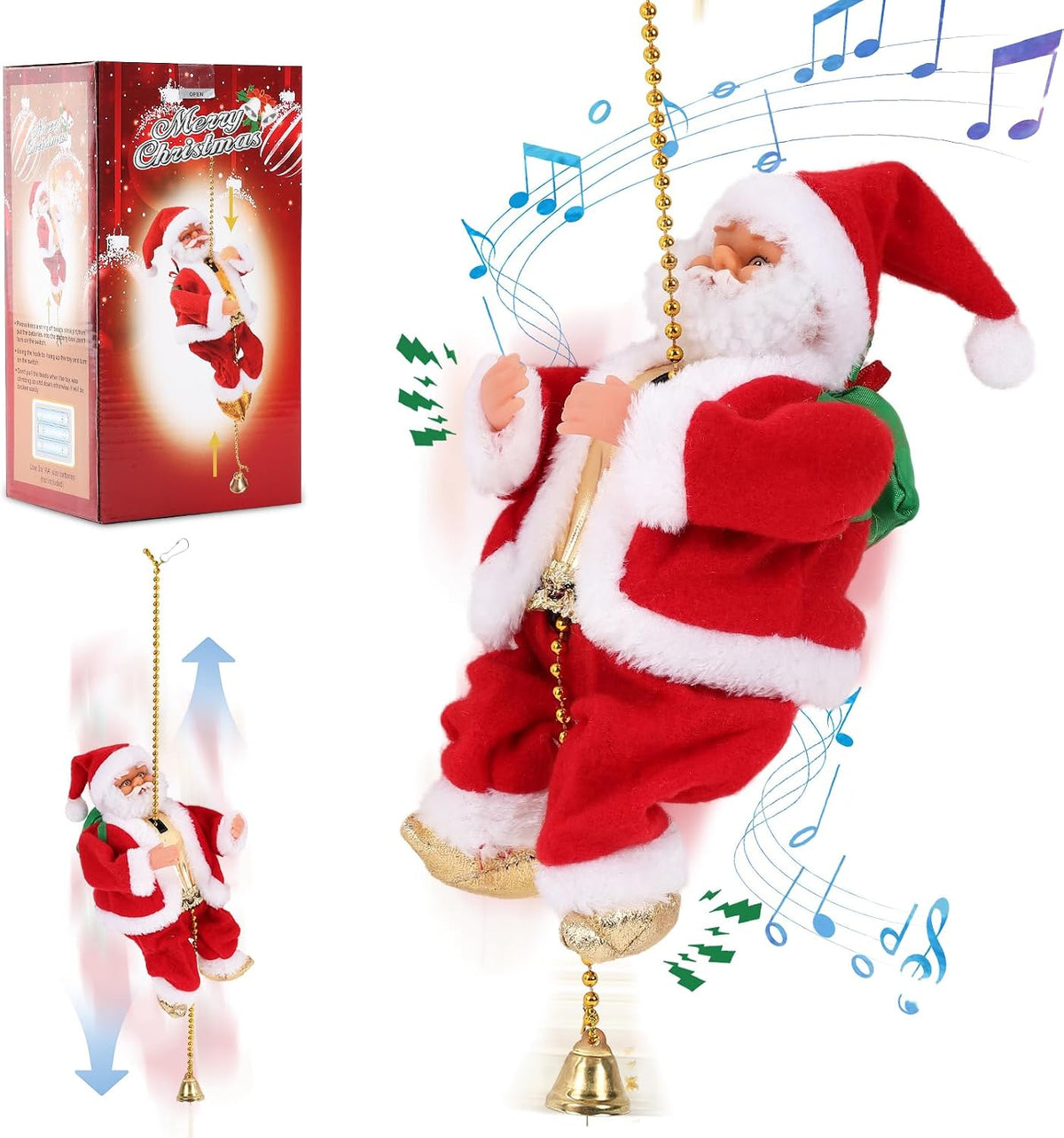 Gfilay Juguete animado de Papá Noel trepador con música y movimient...