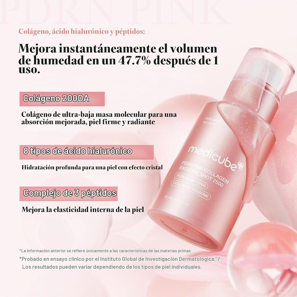 medicube Exosome Shot PDRN Colágeno Rosa 7,500 PPM Espicule Suero F...