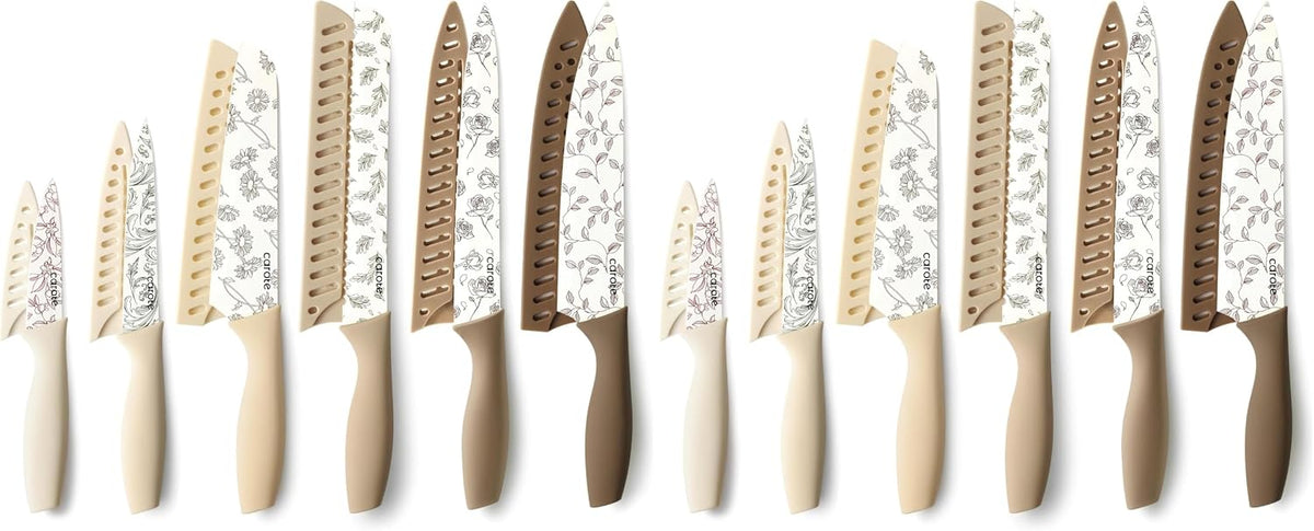 CAROTE Juego de 12 cuchillos de cocina con 6 protectores de cuchill...