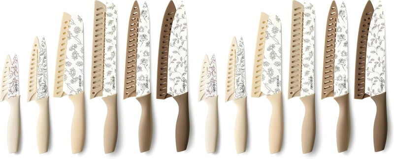 CAROTE Juego de 12 cuchillos de cocina con 6 protectores de cuchill...