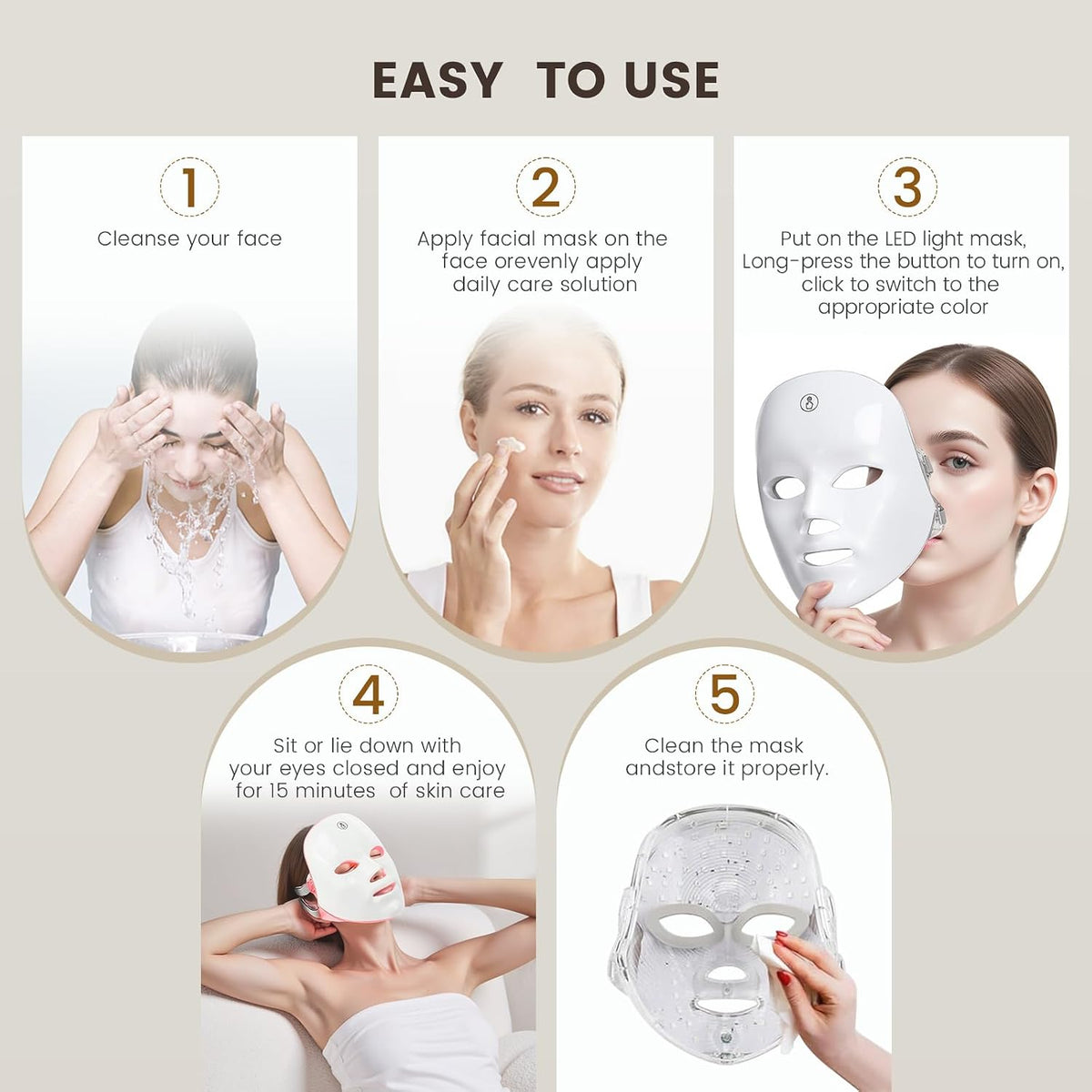 TOYHIS Máscara facial LED terapia de luz, máscara de terapia de luz...