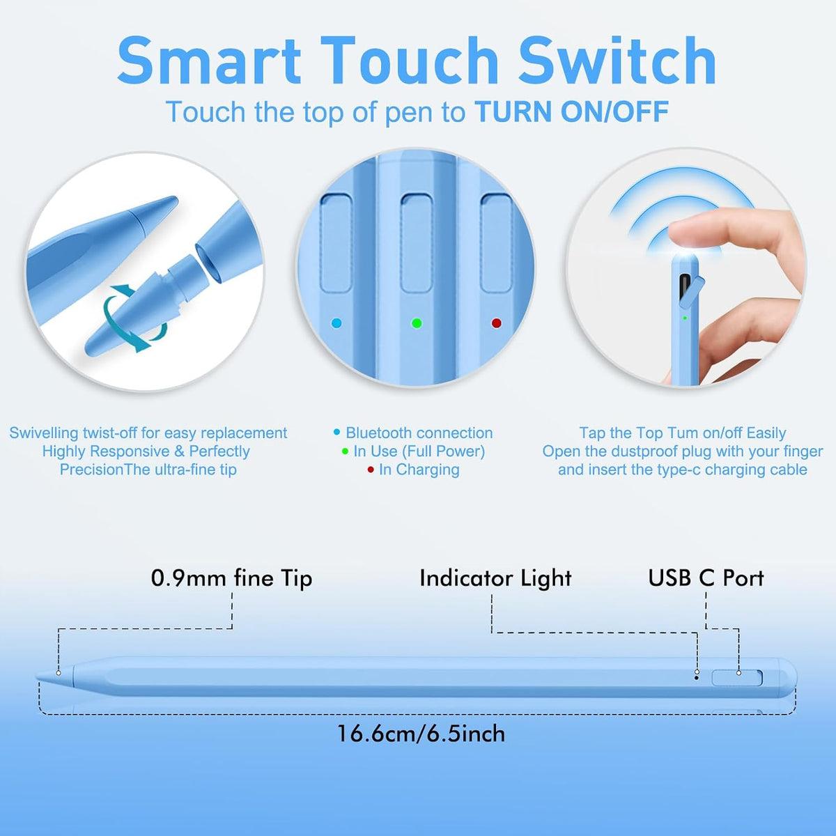 Uogic Lápiz capacitivo para nuevo iPad M4\/M2, Bluetooth, rechazo d...