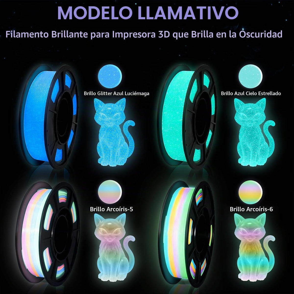 Colourbing Filamento de impresora 3D PLA+ que brilla en la oscurida...