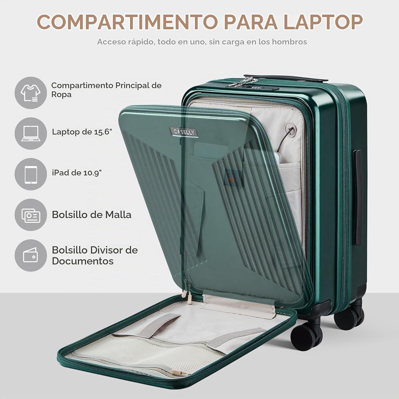 CASELLY Maletas de equipaje de mano con apertura superior, ampliabl...