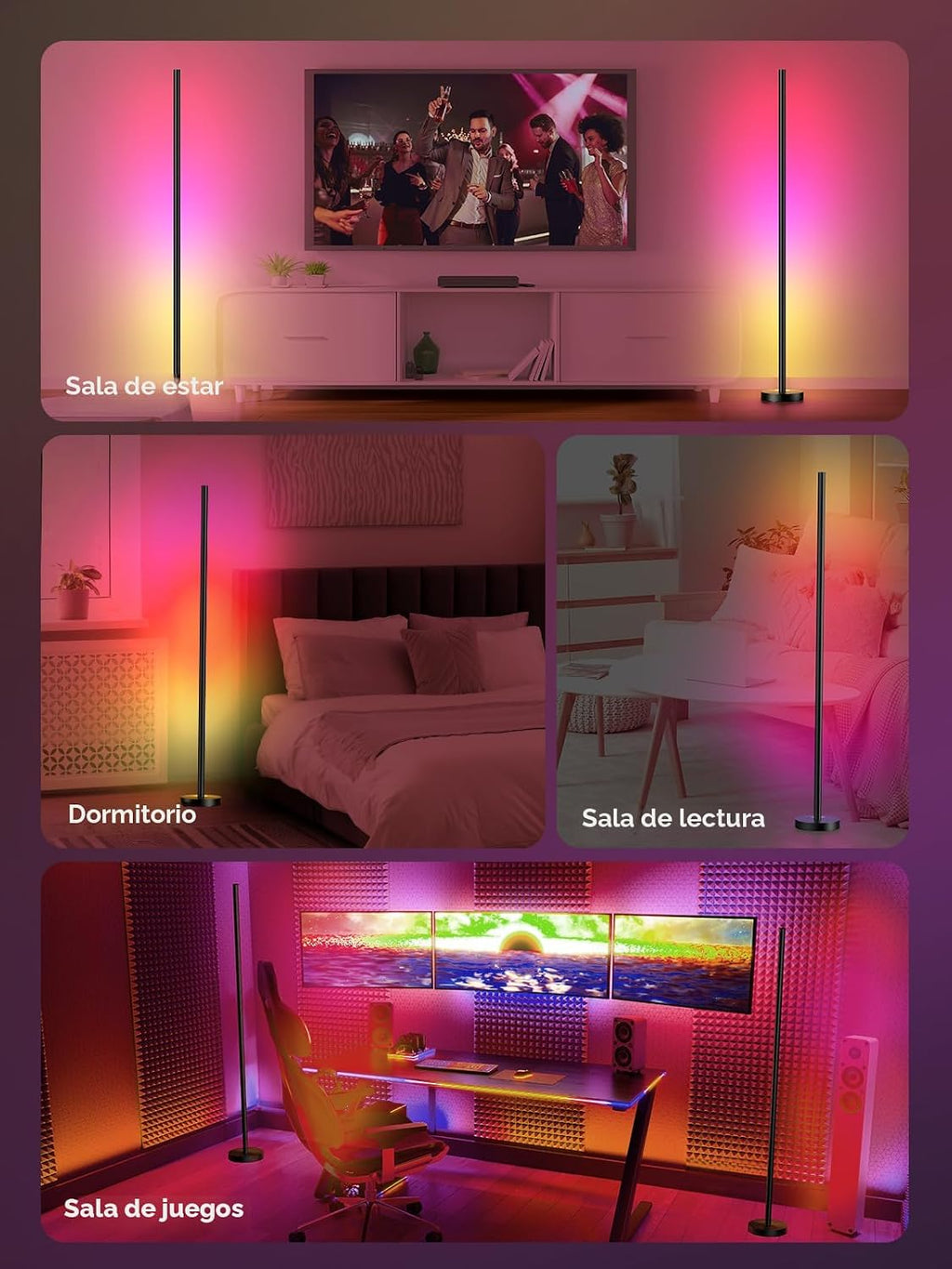 OIYN Lámpara de pie LED RGBICW inteligente - 16 millones de colores...